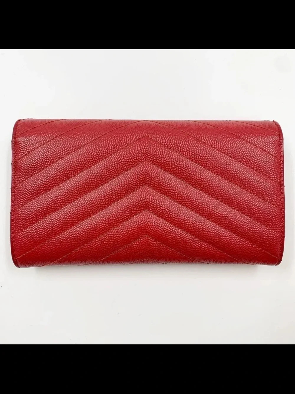 Saint Laurent Red Chevron-Quilted Envelope Wallet with Gold YSL